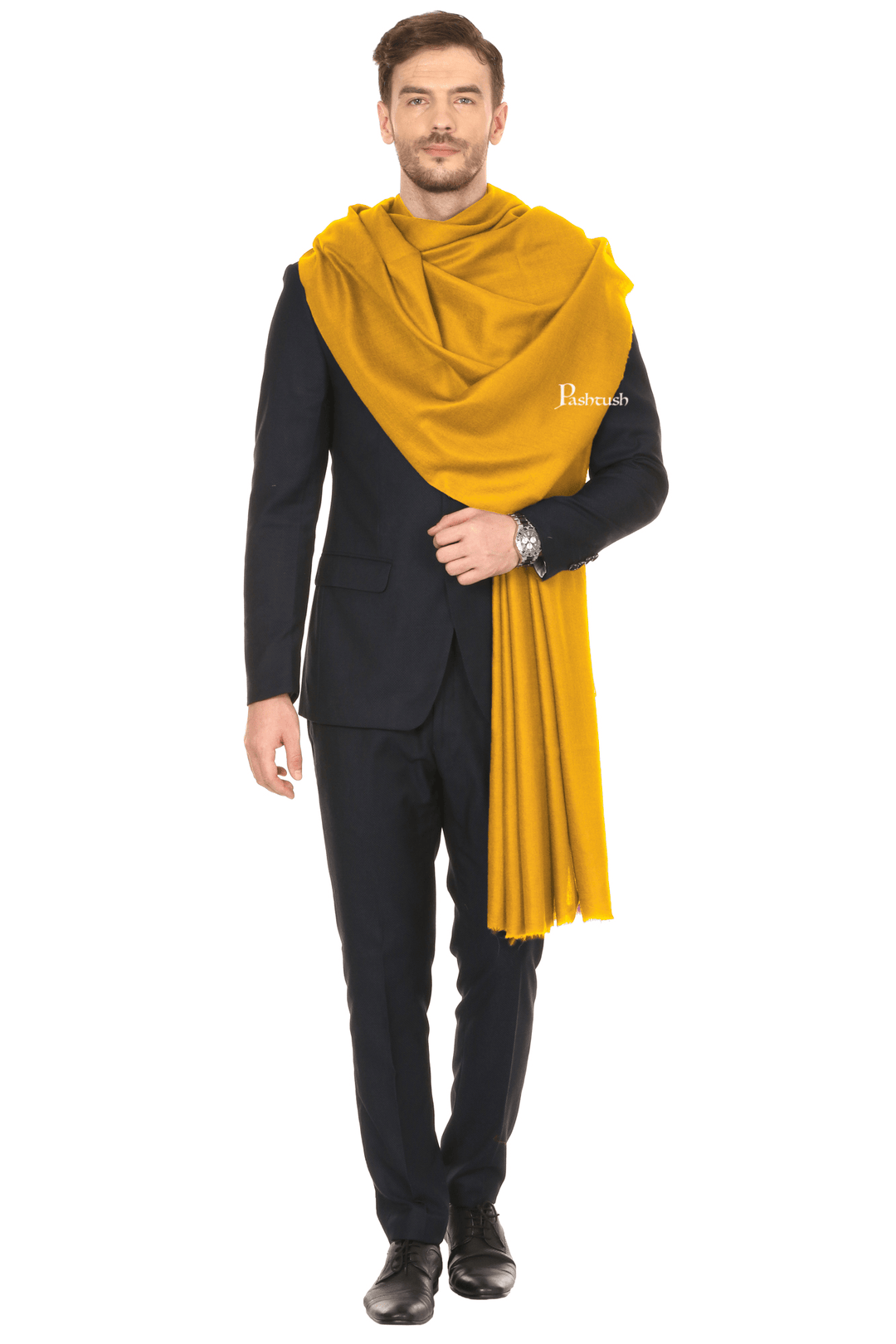 Pashtush India Mens Shawls Gents Shawl Pashtush Royal And Classy Fine Wool Mens Stole, Mustard