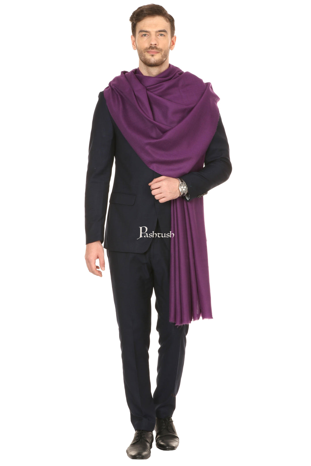 Pashtush India Mens Shawls Gents Shawl Pashtush Royal And Classy Fine Wool Mens Stole,Purple