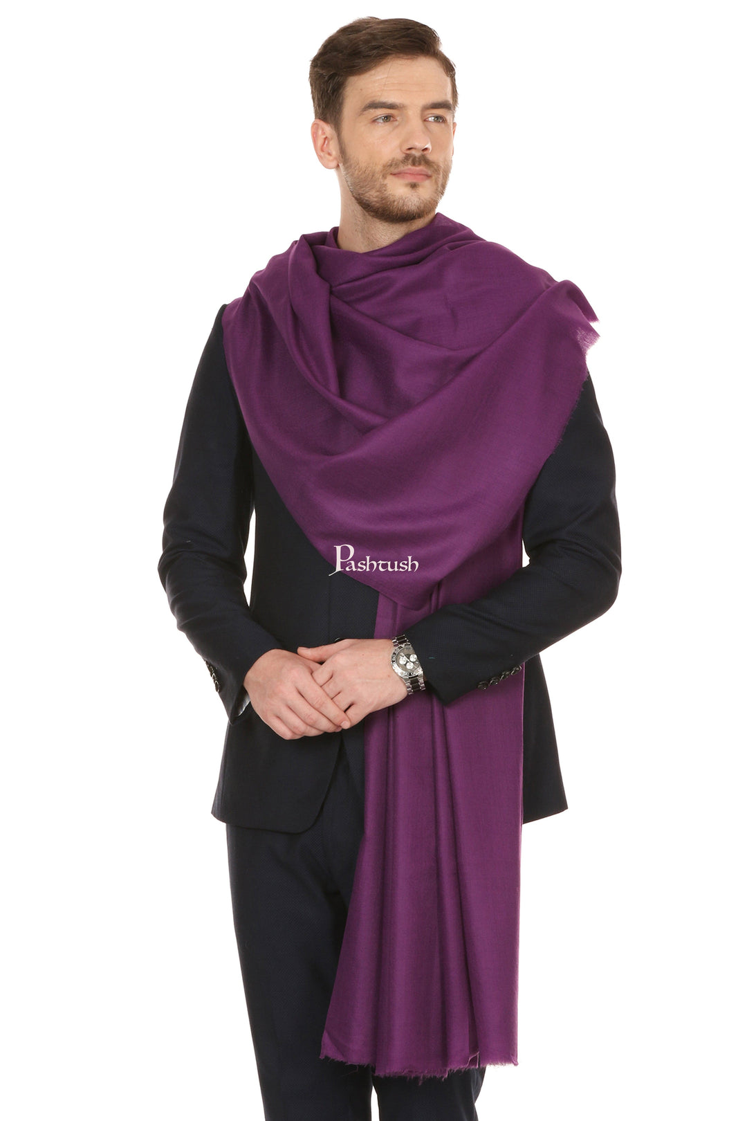 Pashtush India Mens Shawls Gents Shawl Pashtush Royal And Classy Fine Wool Mens Stole,Purple