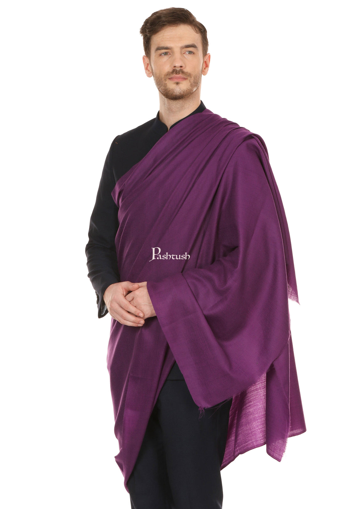 Pashtush India Mens Shawls Gents Shawl Pashtush Royal And Classy Fine Wool Mens Stole,Purple