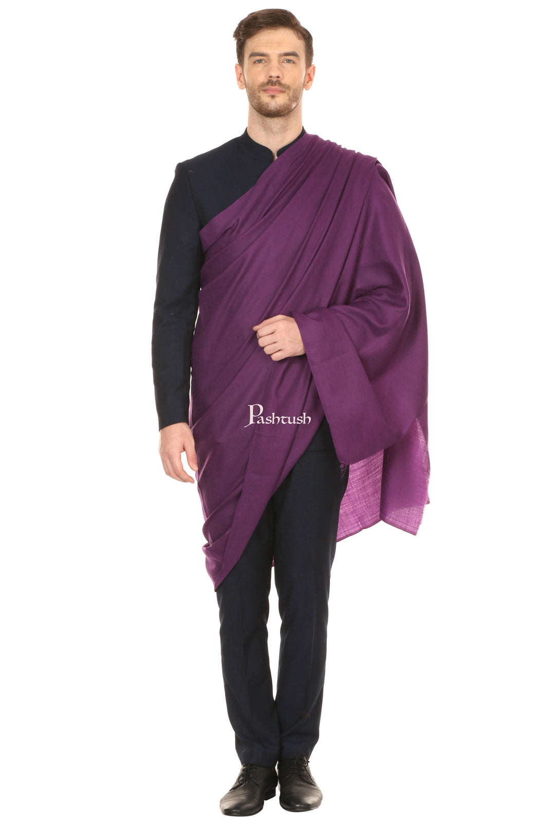 Pashtush India Mens Shawls Gents Shawl Pashtush Royal And Classy Fine Wool Mens Stole,Purple