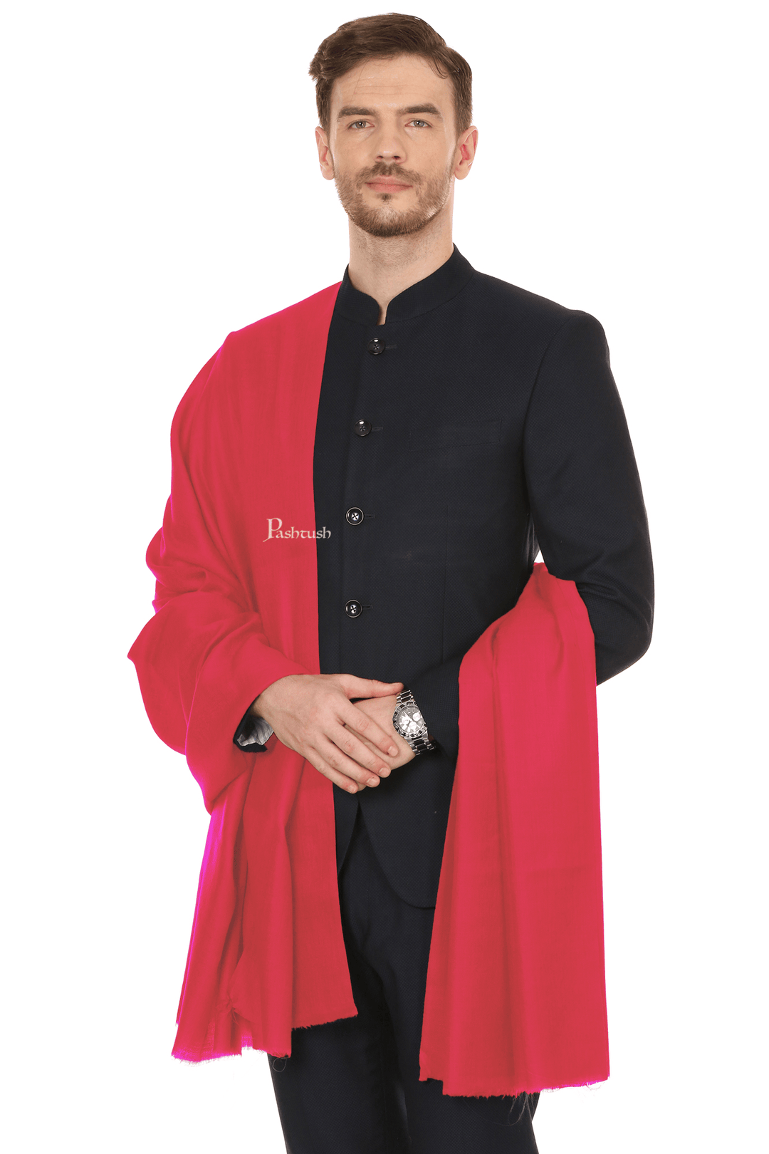 Pashtush India Mens Shawls Gents Shawl Pashtush Royal And Classy Fine Wool Mens Stole, Red