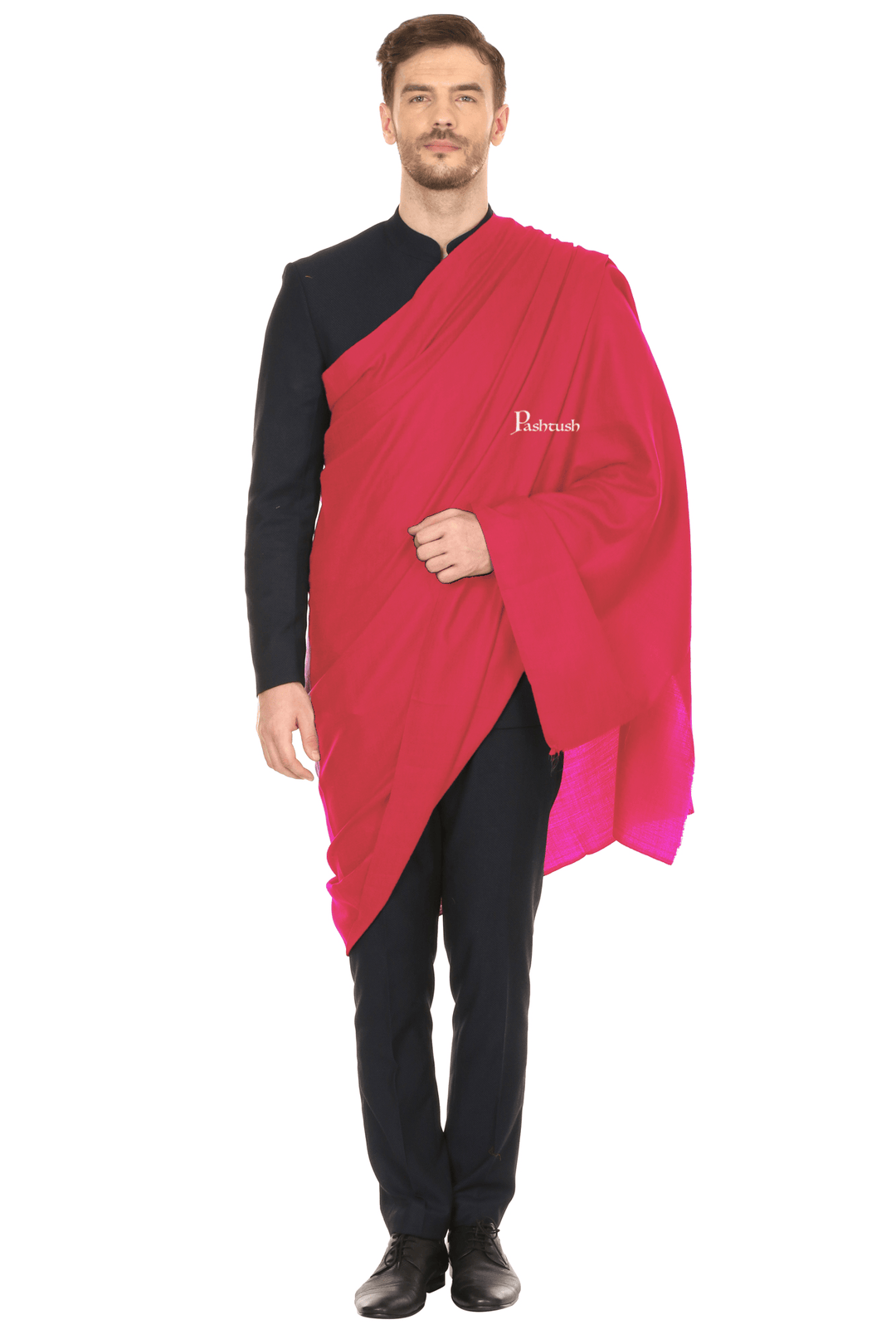 Pashtush India Mens Shawls Gents Shawl Pashtush Royal And Classy Fine Wool Mens Stole, Red