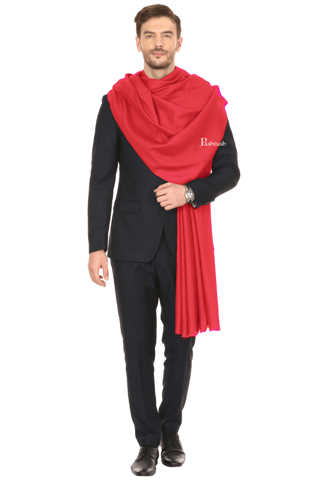 Pashtush India Mens Shawls Gents Shawl Pashtush Royal And Classy Fine Wool Mens Stole, Red