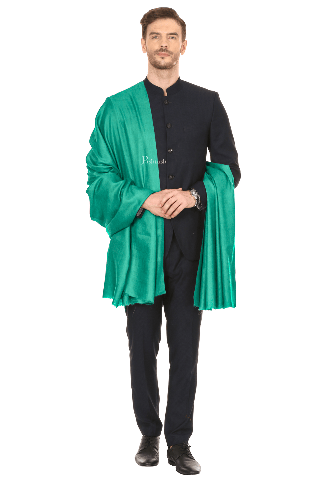 Pashtush India Mens Shawls Gents Shawl Pashtush Royal And Classy Fine Wool Mens Stole, Seagreen