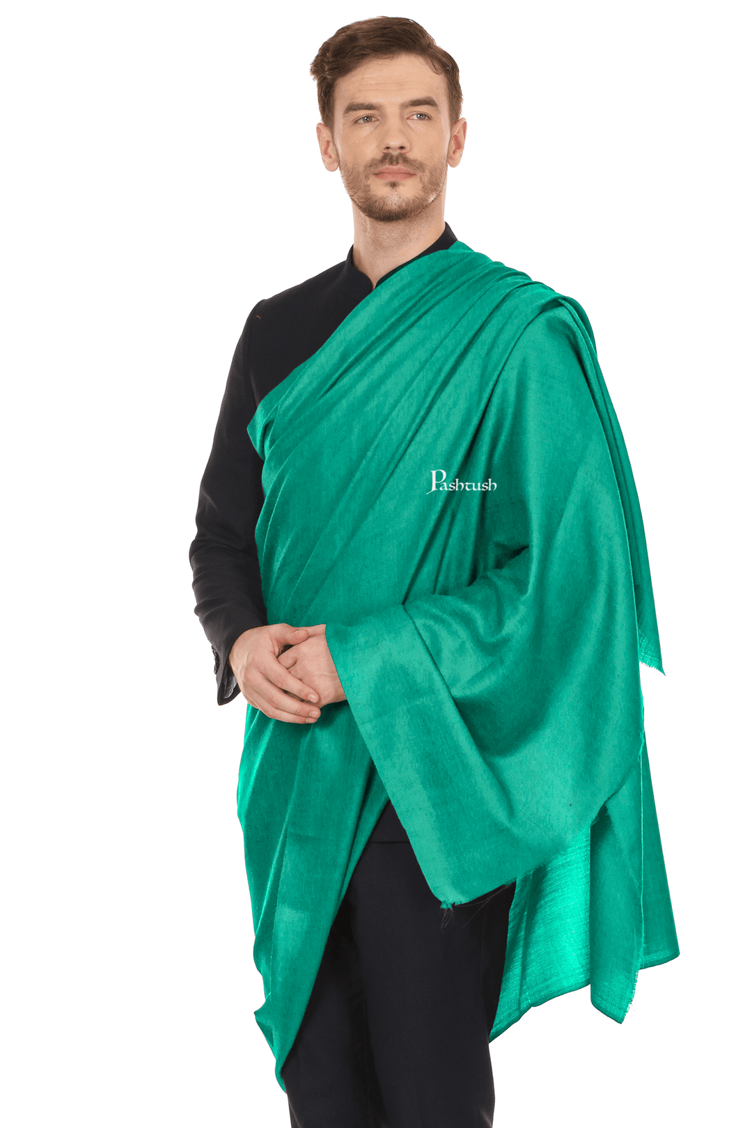 Pashtush India Mens Shawls Gents Shawl Pashtush Royal And Classy Fine Wool Mens Stole, Seagreen
