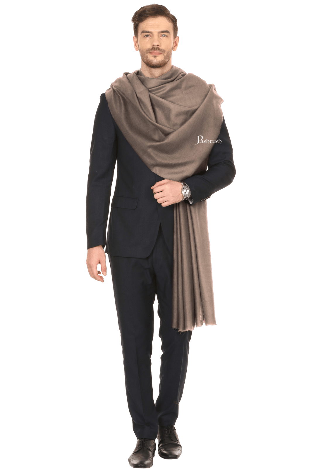 Pashtush India Mens Shawls Gents Shawl Pashtush Royal And Classy Fine Wool Mens Stole, Taupe