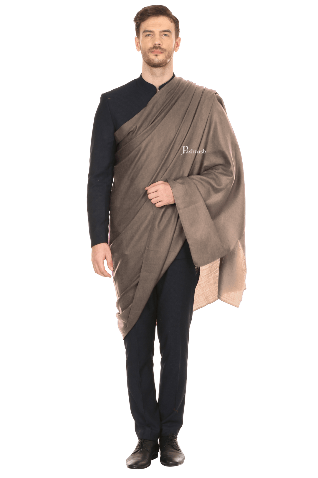 Pashtush India Mens Shawls Gents Shawl Pashtush Royal And Classy Fine Wool Mens Stole, Taupe