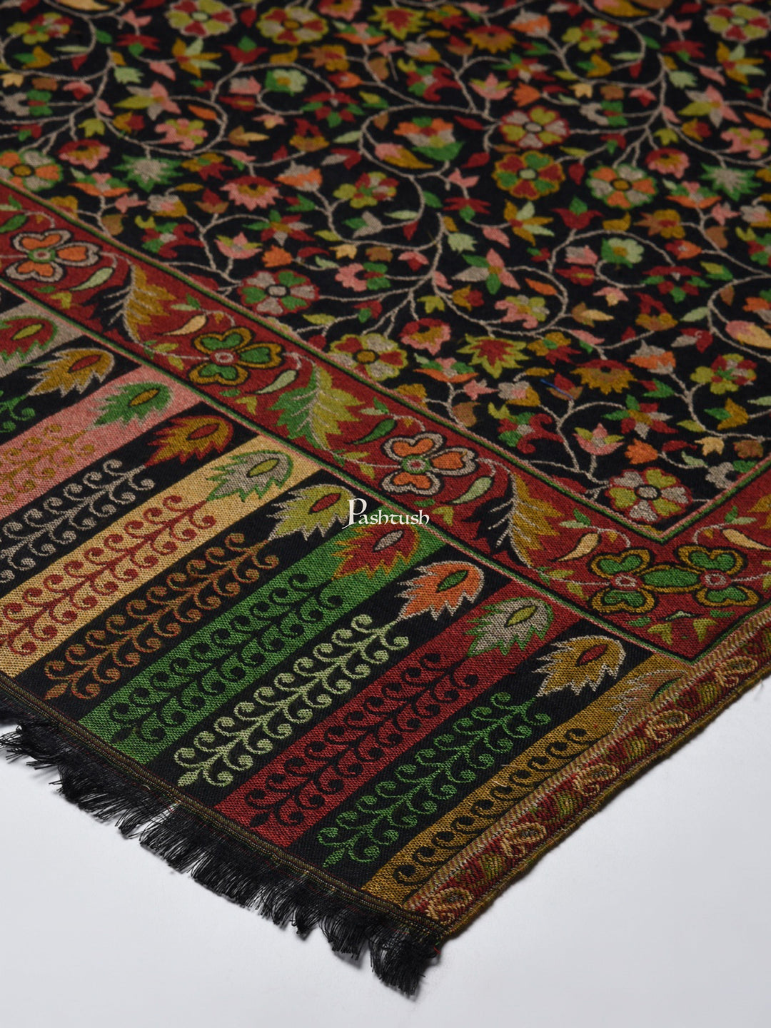 Pashtush India Womens Shawls Pashtush Women Black Ethnic Motifs Woven Design Designer Shawl