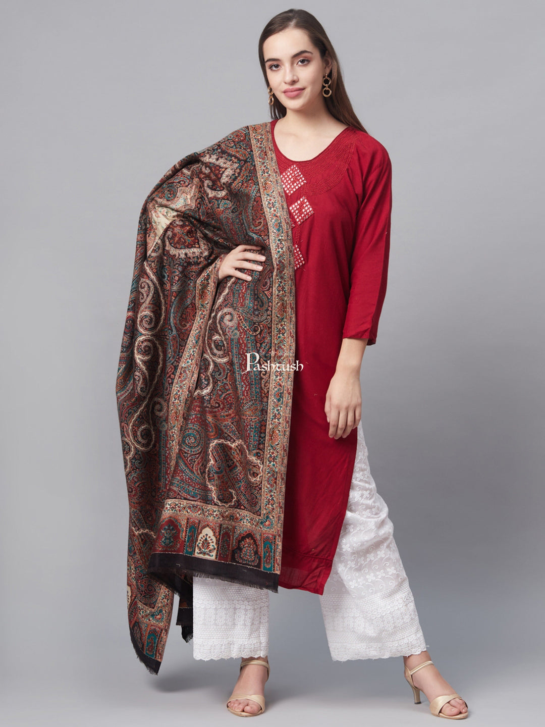 Pashtush India Womens Shawls Pashtush Women Ethnic Motifs Woven Design Designer Shawl
