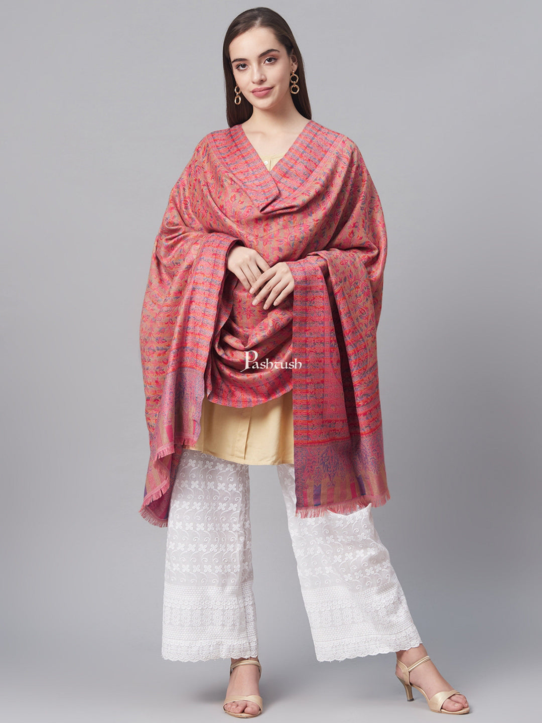 Pashtush India Womens Shawls Pashtush Women Faux Pashmina Jamawar Shawl, Pink