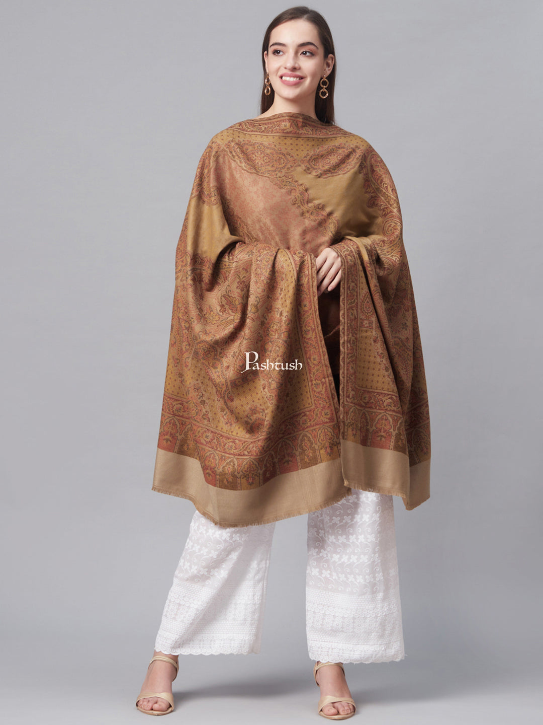 Pashtush India Womens Stoles and Scarves Scarf Pashtush Women Maroon Beige Woven Design Designer Stole