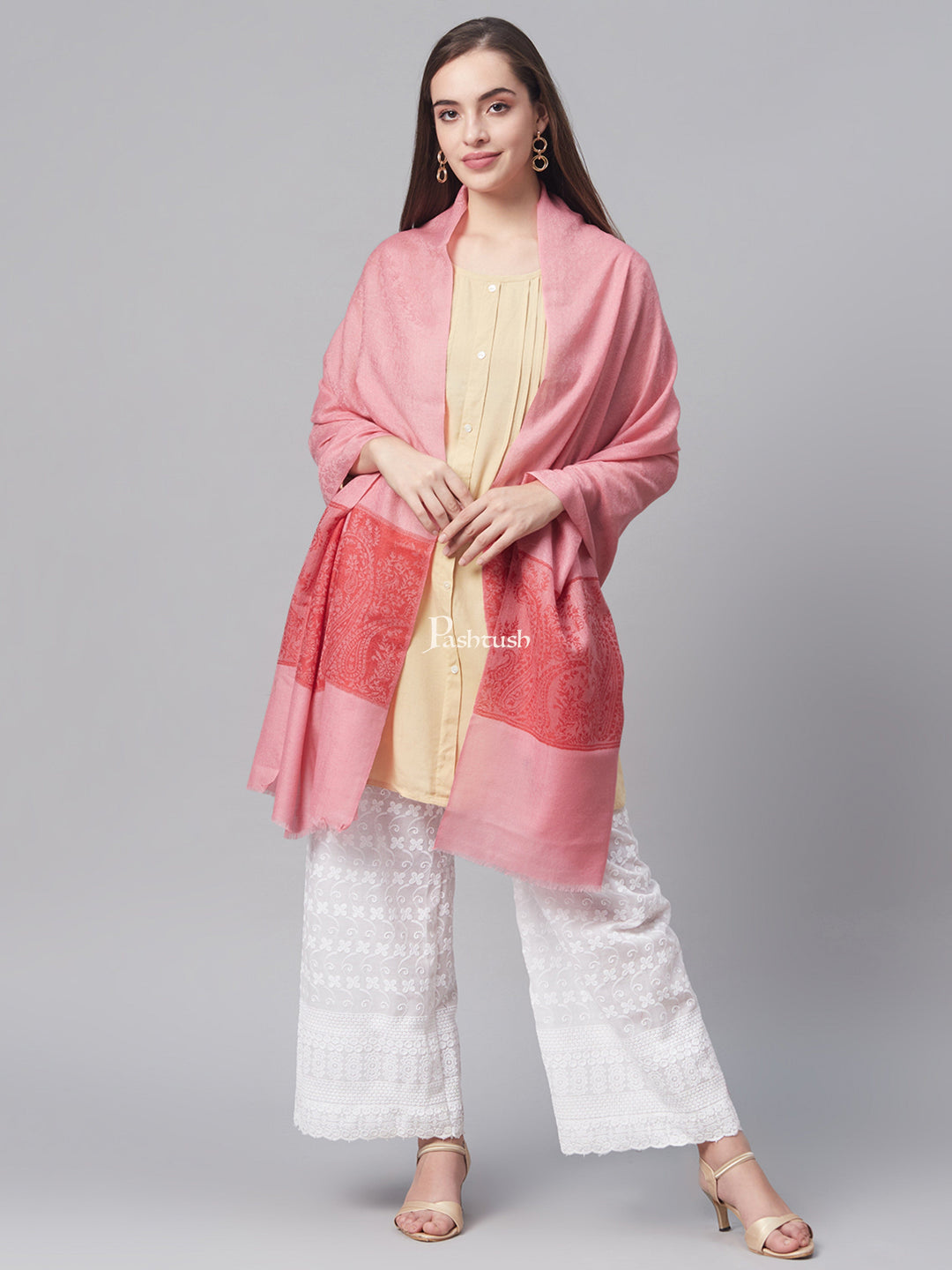 Pashtush India Womens Shawls Pashtush Women Pink Woven Design Designer Stole
