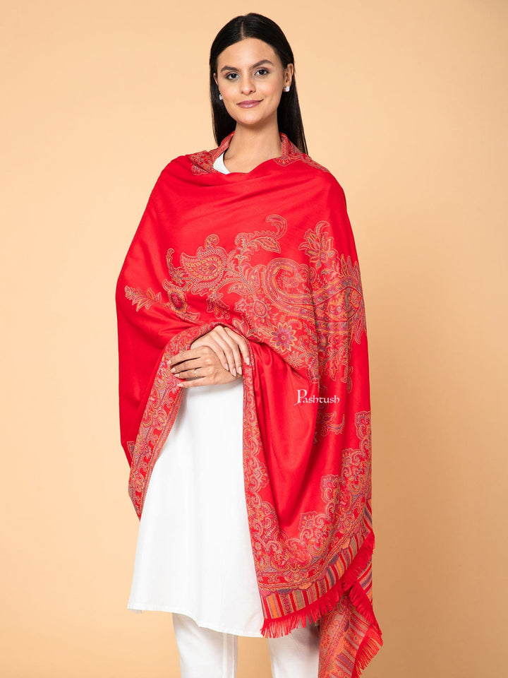 Pashtush India Womens Shawls Pashtush Women'S Jacquard Ambi Shawl, Warm And Soft, Faux Pashmina, Red