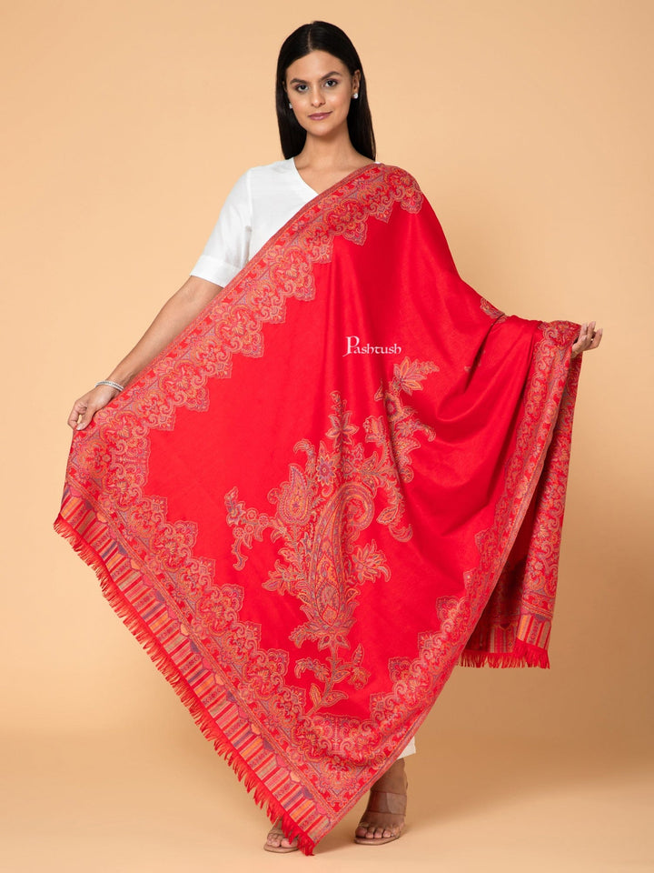 Pashtush India Womens Shawls Pashtush Women'S Jacquard Ambi Shawl, Warm And Soft, Faux Pashmina, Red