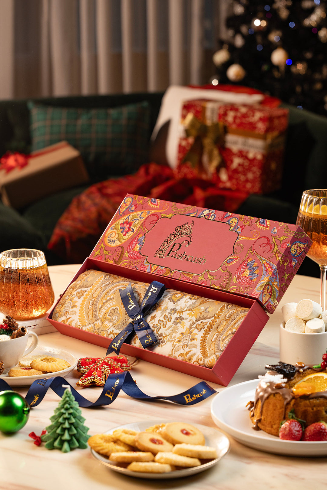 Pashtush India Gift Pack Pashtush Women'S Jacquard Palla Shawl, Warm And Soft, Faux Pashmina Beige