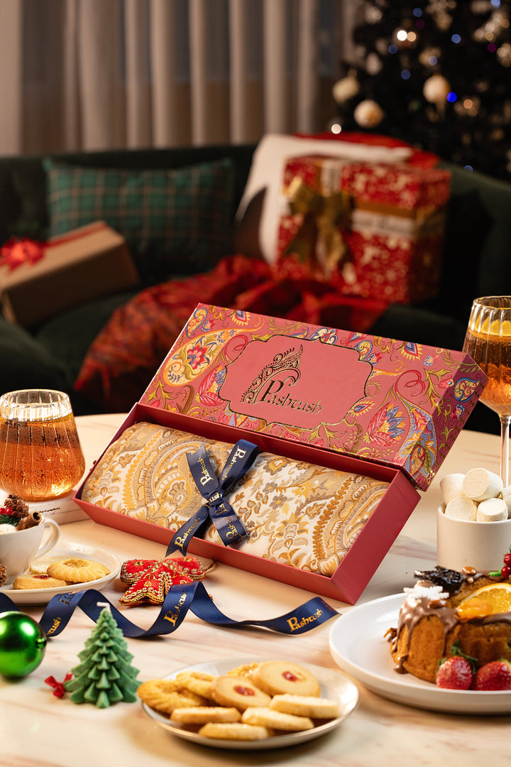 Pashtush India Gift Pack Pashtush Women'S Jacquard Palla Shawl, Warm And Soft, Faux Pashmina Beige