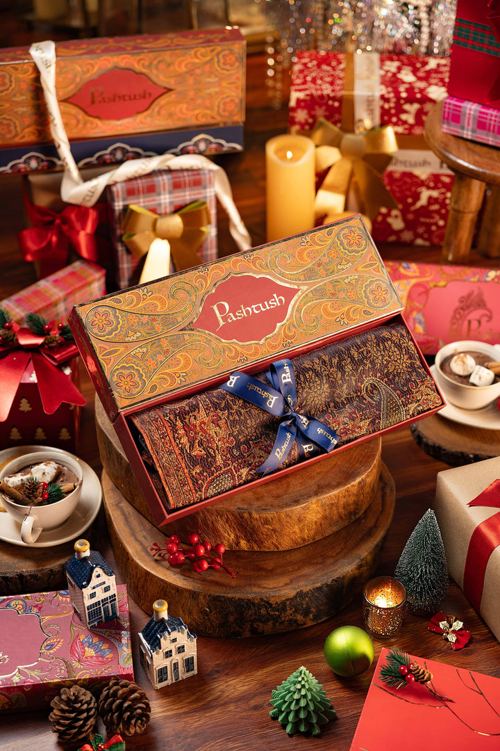 Pashtush India Gift Pack Pashtush Women'S Jamawar Shawl, Faux Pashmina, Black