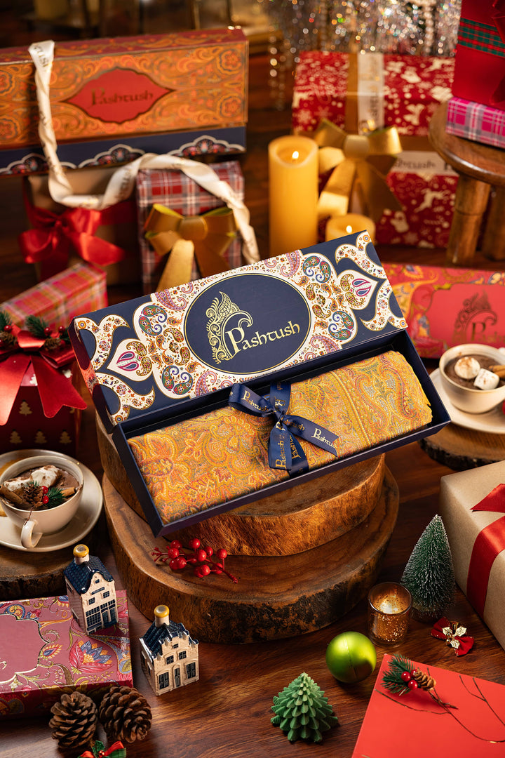 Pashtush India Gift Pack Pashtush Women'S Jamawar Shawl, Mustard