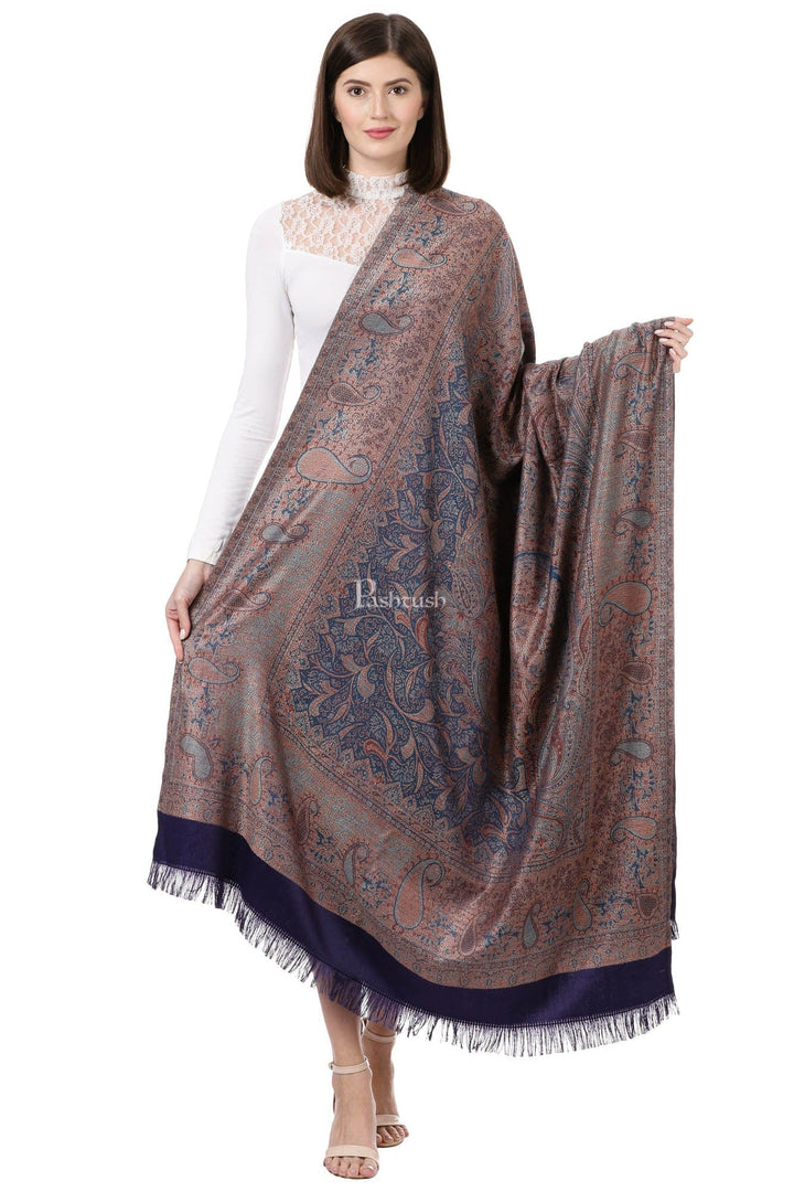 Pashtush India Gift Pack Pashtush Women's Jamawar Shawl, Navy Blue