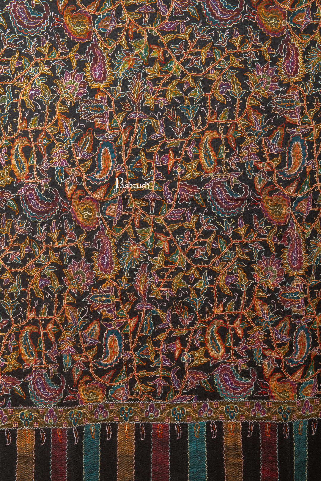 Pashtush Shawl Store Womens Shawls Pashtush Women’s Pure Pashmina Outline Kani Jamawar Shawl, Handwoven Kani with Delicate Outline hand Embroidery, Black