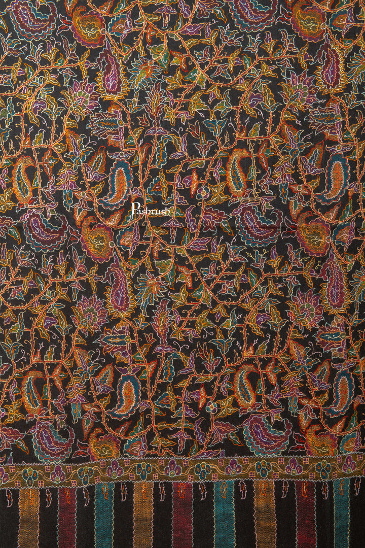 Pashtush Shawl Store Womens Shawls Pashtush Women’s Pure Pashmina Outline Kani Jamawar Shawl, Handwoven Kani with Delicate Outline hand Embroidery, Black