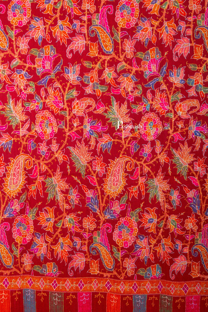Pashtush Shawl Store Womens Shawls Pashtush Women’s Pure Pashmina Outline Kani Jamawar Shawl, Maroon Handwoven Kani with Delicate Outline Embroidery