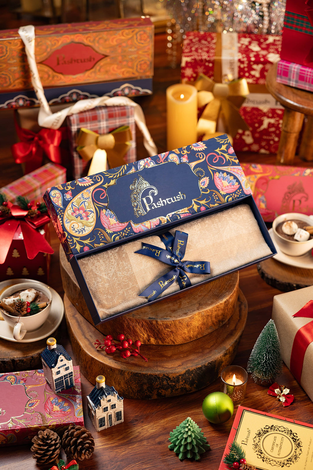 Pashtush India Gift Pack Pashtush Women'S Reversible Stole, With Paisley Weave, Neutral Beige Colour