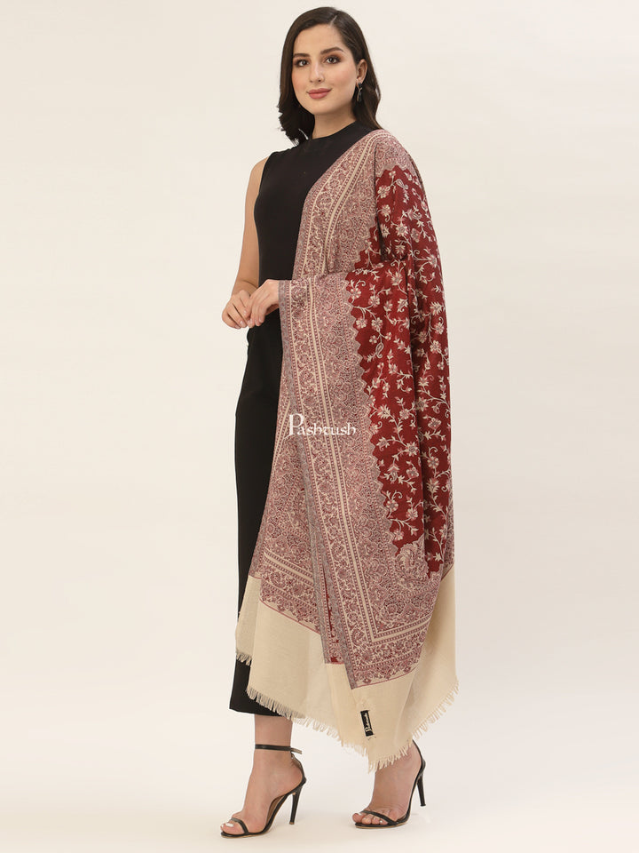 Pashtush India Womens Shawls PASHTUSH WOMEN'S SHAWL, WARM AND SOFT, FAUX PASHMINA DESIGN, Maroon