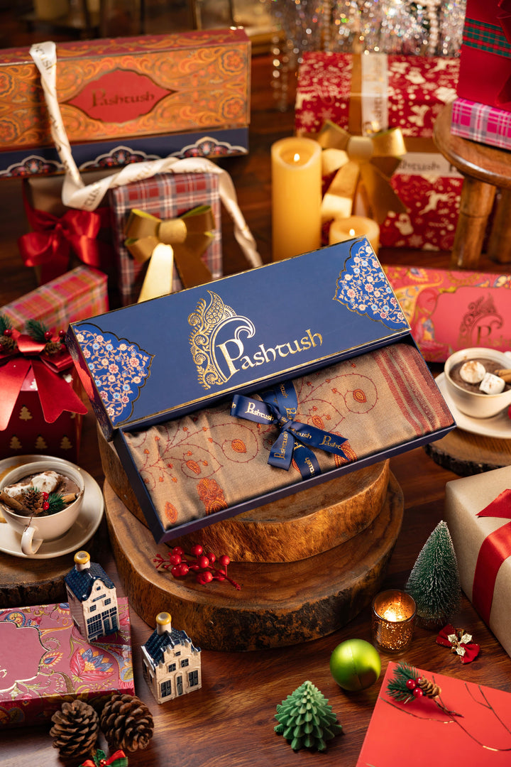 Pashtush India Gift Pack Pashtush Women'S Wool Shawl With Embroidery (Taupe , Large Size)