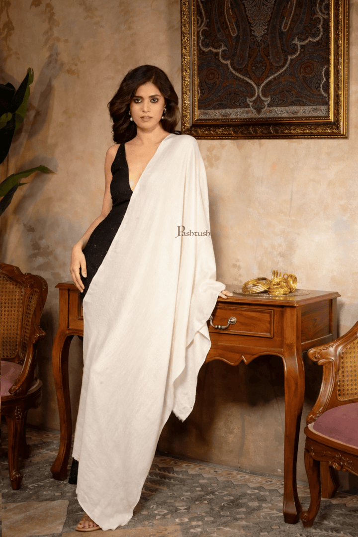 Pashtush India Womens Stoles and Scarves Scarf Pashtush Womens 100% Pure Pashtush Ring Stole, Extra Soft, Off White