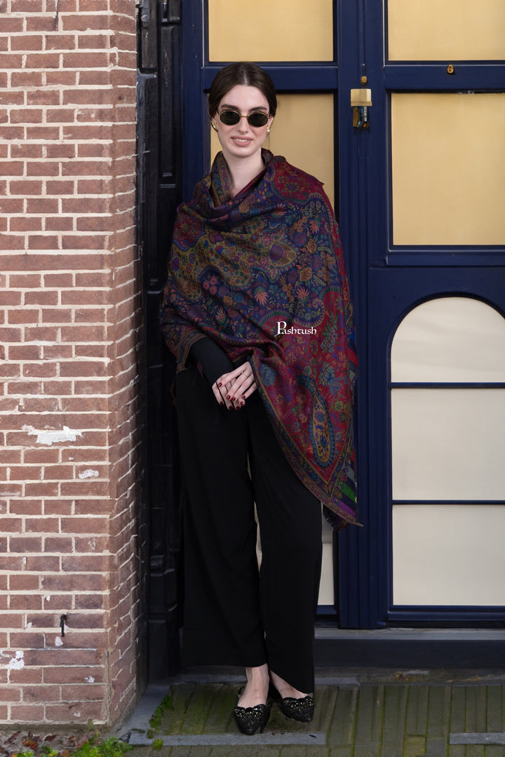 Pashtush India Womens Shawls Pashtush Womens 100% Pure Wool With Woolmark Certificate Shawl, Antique Paisley Woven Design, Multicoloured