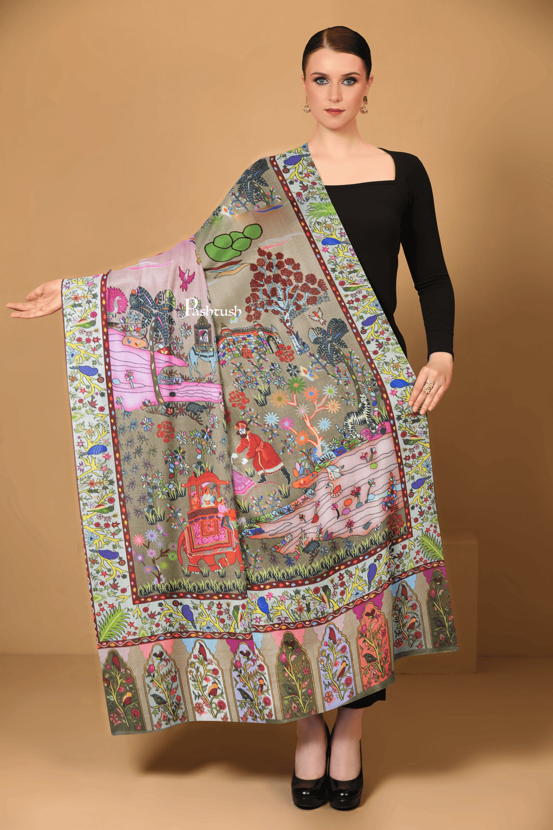 Pashtush India Womens Shawls Pashtush Womens 100% Pure Wool With Woolmark Certificate Shawl,  Design, Multicolour