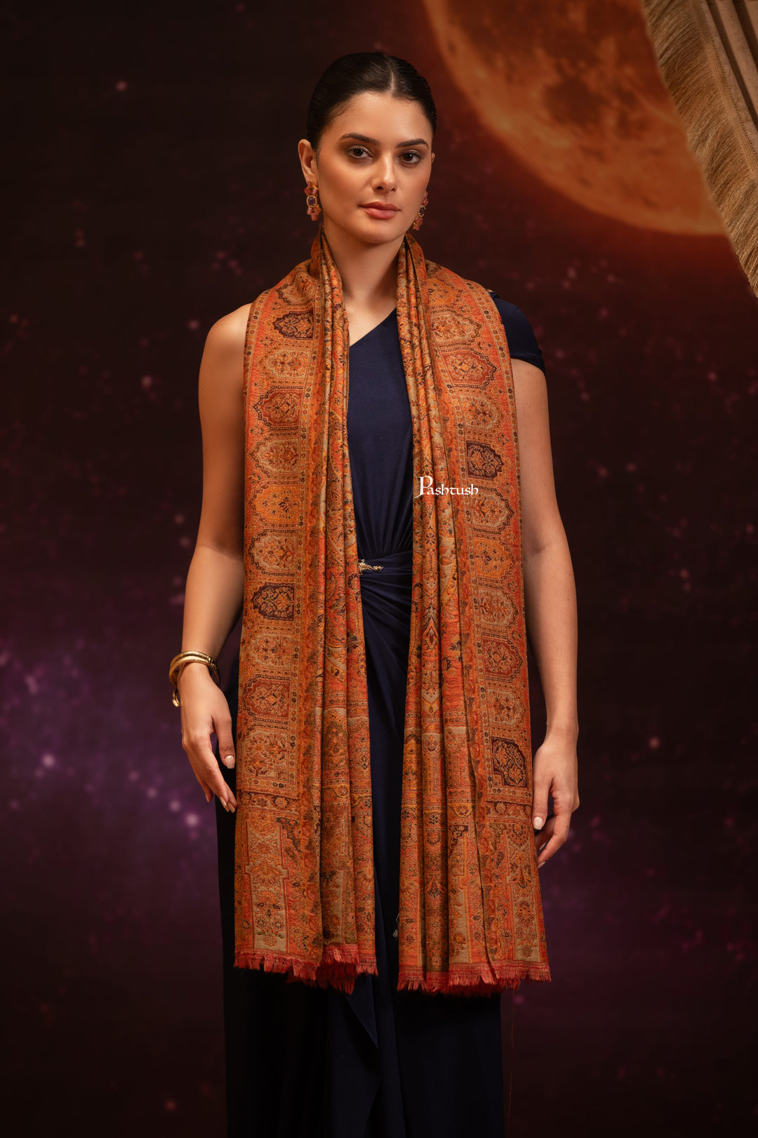 Pashtush India Womens Shawls Pashtush Womens 100% Pure Wool With Woolmark Certificate Shawl, Paisley Design, Multicoloured