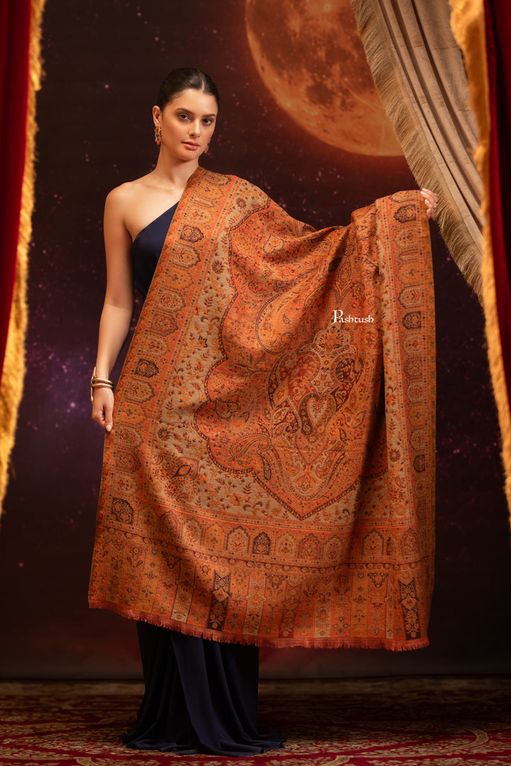 Pashtush India Womens Shawls Pashtush Womens 100% Pure Wool With Woolmark Certificate Shawl, Paisley Design, Multicoloured