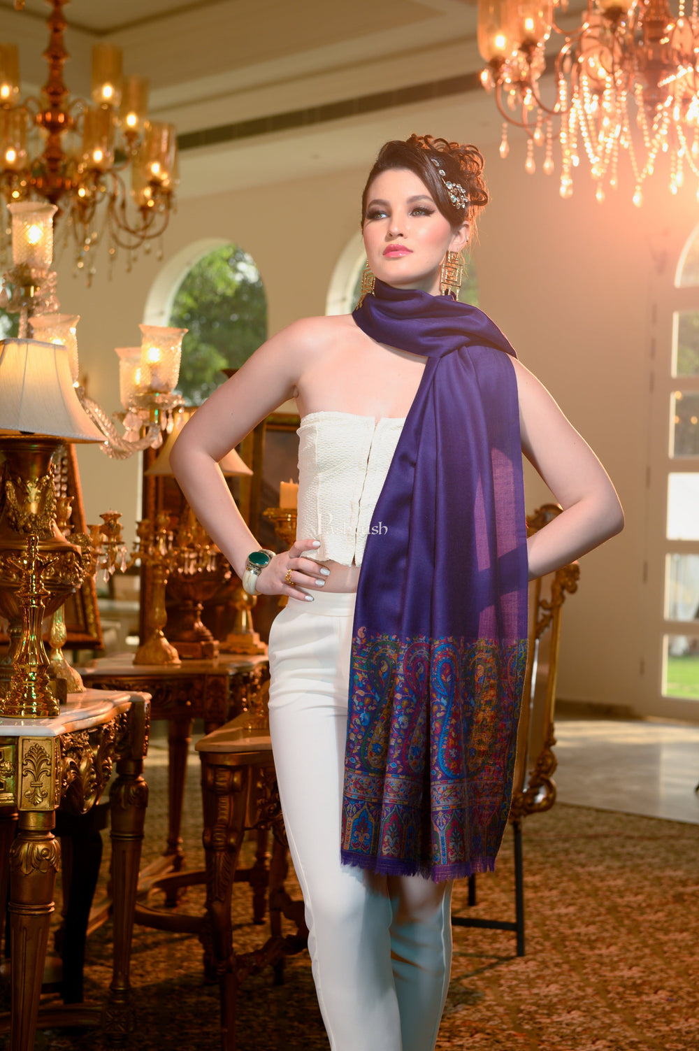 Pashtush India Womens Shawls Pashtush Womens 100% Pure Wool With Woolmark Certificate Shawl, Paisley Palla Design, Blue