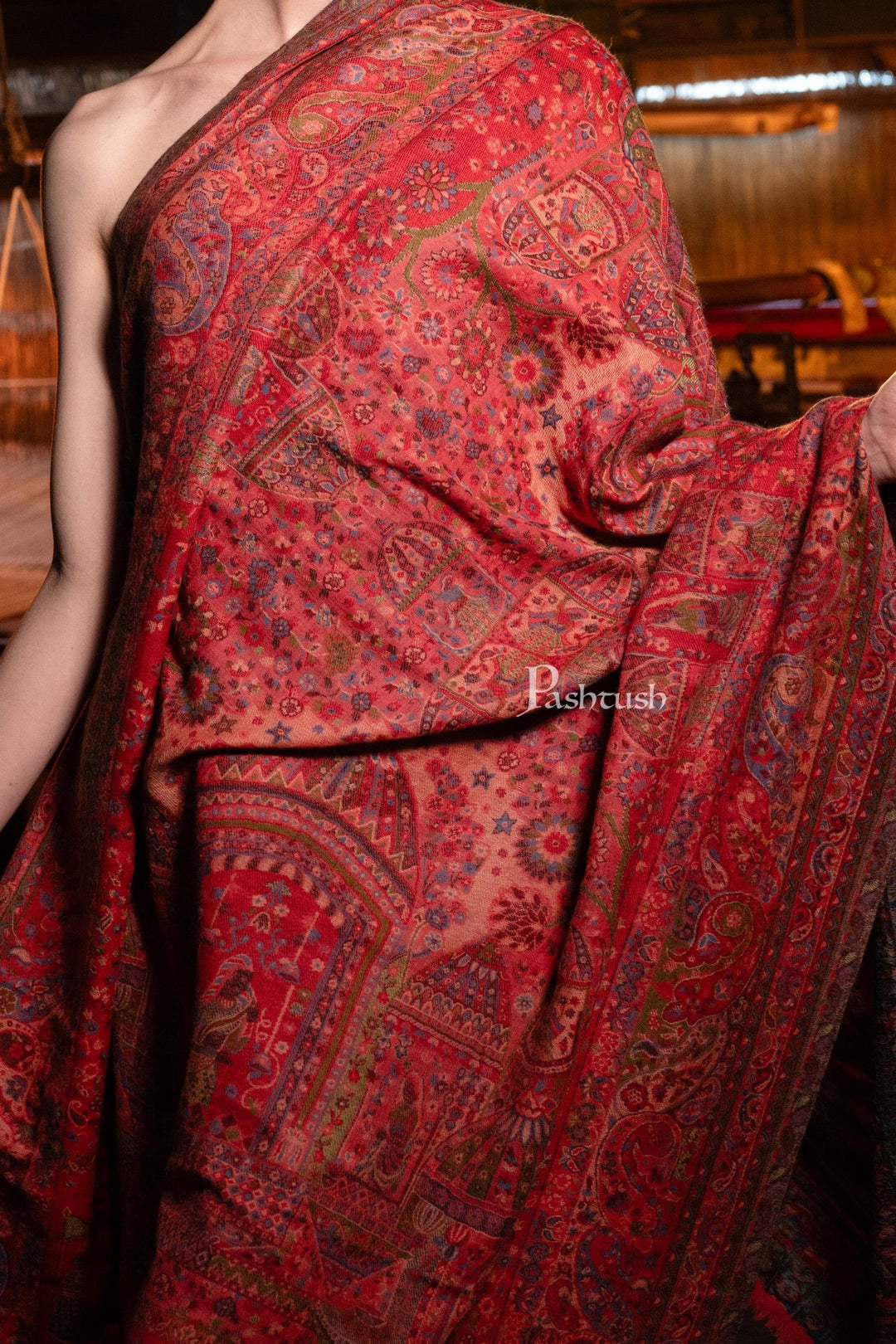 Pashtush women pure wool, woolmark certified shawl, ethnic weave