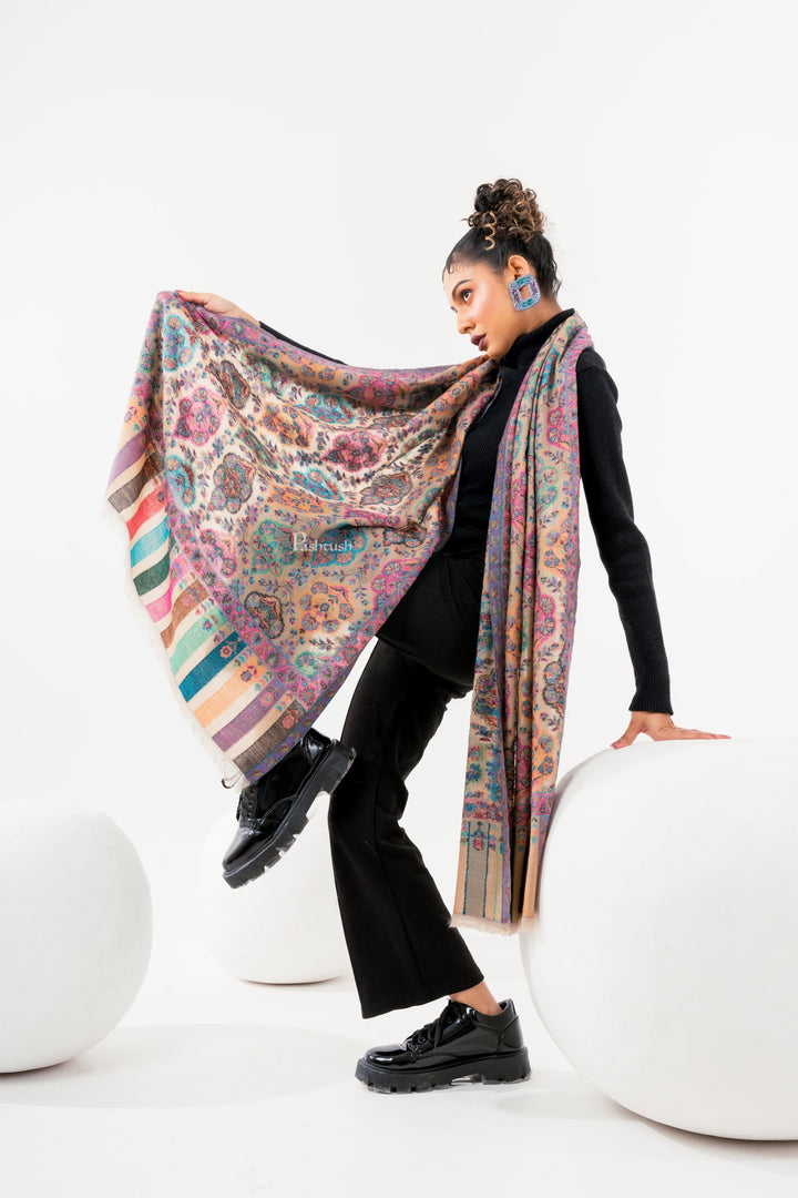 Pashtush India Womens Stoles and Scarves Scarf Pashtush Womens 100% Pure Wool With Woolmark Certificate Stole, Paisley Design, Multicolour