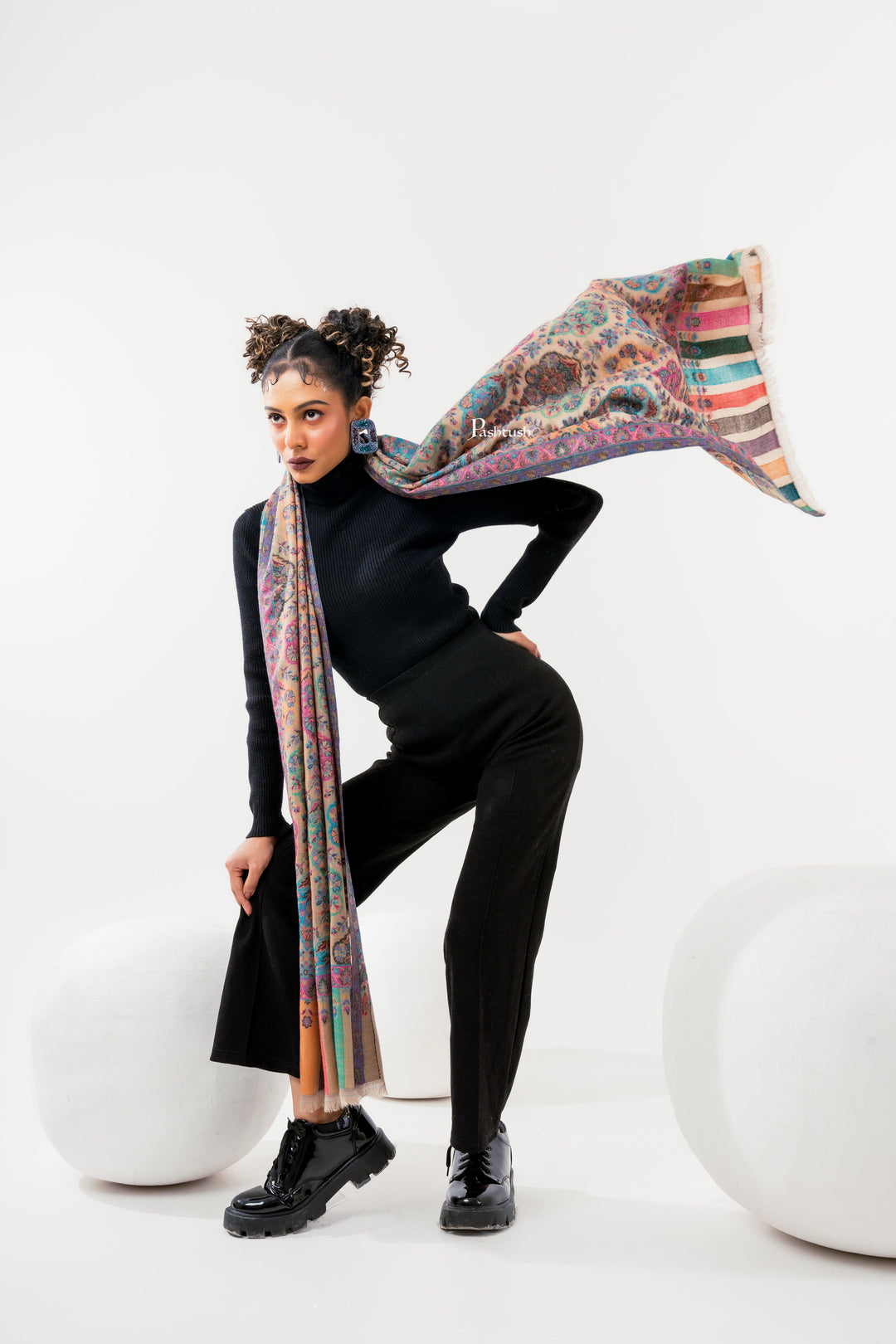 Pashtush India Womens Stoles and Scarves Scarf Pashtush Womens 100% Pure Wool With Woolmark Certificate Stole, Paisley Design, Multicolour