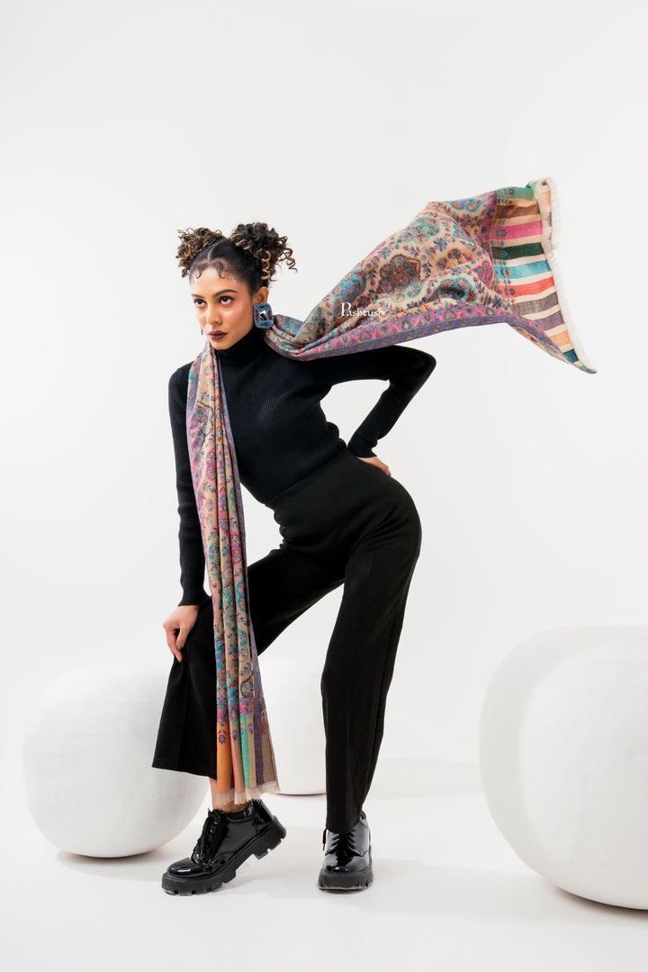 Pashtush India Womens Stoles and Scarves Scarf Pashtush Womens 100% Pure Wool With Woolmark Certificate Stole, Paisley Design, Multicolour