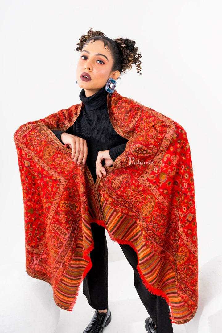 Pashtush India Womens Stoles and Scarves Scarf Pashtush Womens 100% Pure Wool With Woolmark Certificate Stole, Paisley Design, Red