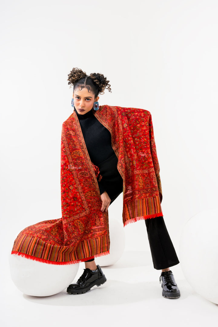Pashtush India Womens Stoles and Scarves Scarf Pashtush Womens 100% Pure Wool With Woolmark Certificate Stole, Paisley Design, Red