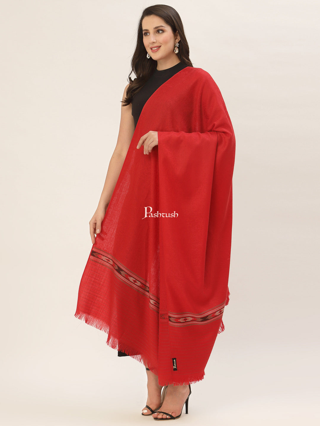 Pashtush India Womens Shawls Pashtush Womens Aztec Weave Shawl From Himachal, Red