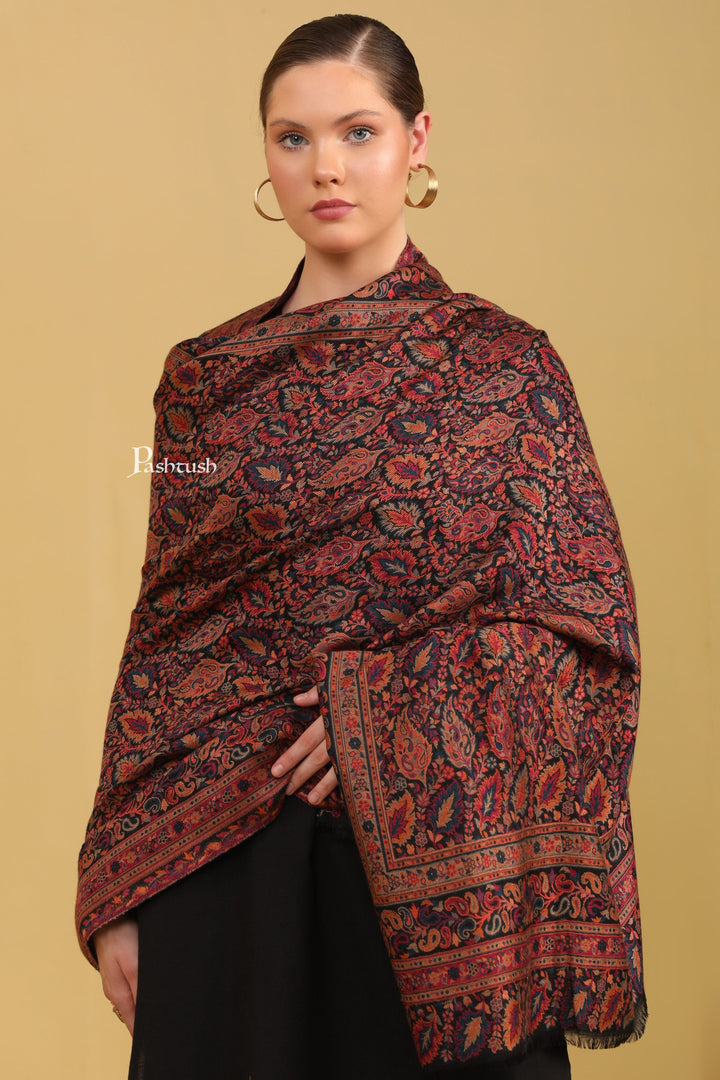 Pashtush India Womens Shawls Pashtush Womens Bamboo Shawl, Pasiley Weave Design, Black And Mustard