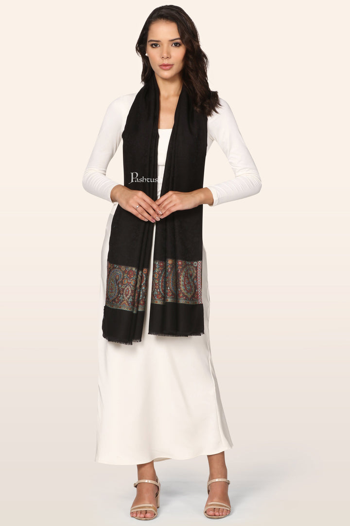 Pashtush India womens scarf and Stoles Pashtush Womens Bamboo Stole, Ambi Palla Design, Black