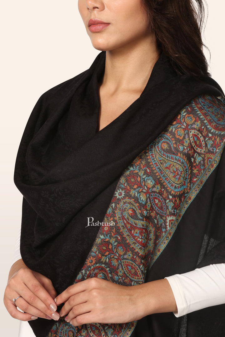 Pashtush India womens scarf and Stoles Pashtush Womens Bamboo Stole, Ambi Palla Design, Black