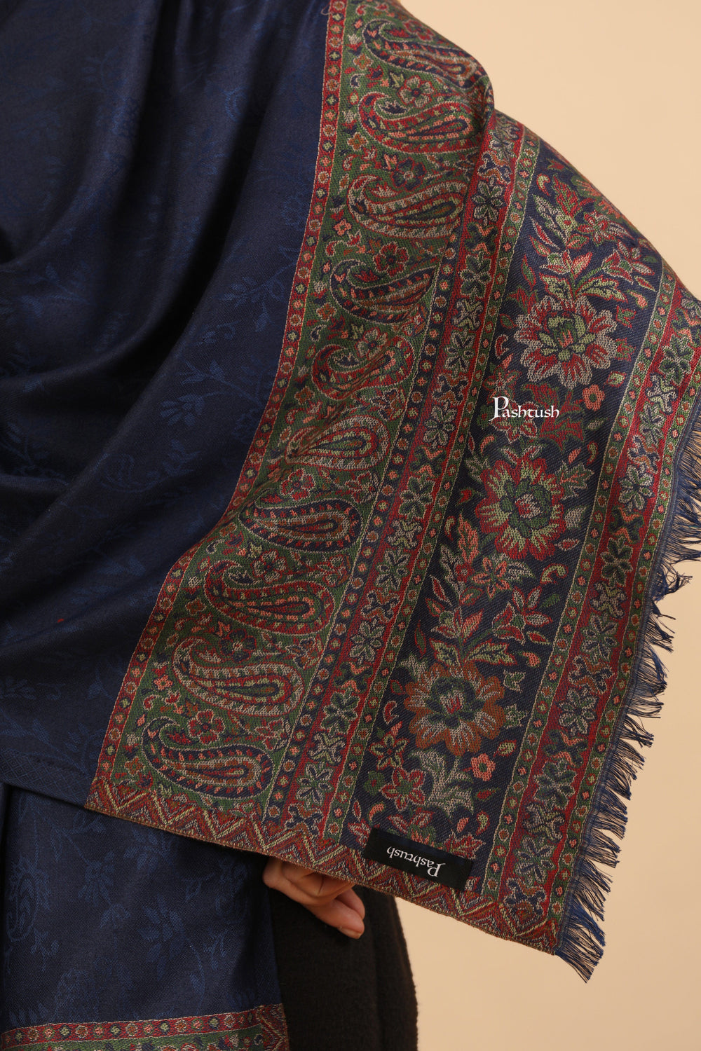 Pashtush India Womens Stoles and Scarves Scarf Pashtush Womens Bamboo Stole, Ambi Palla Design, Blue