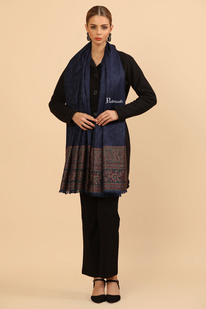 Pashtush India Womens Stoles and Scarves Scarf Pashtush Womens Bamboo Stole, Ambi Palla Design, Blue