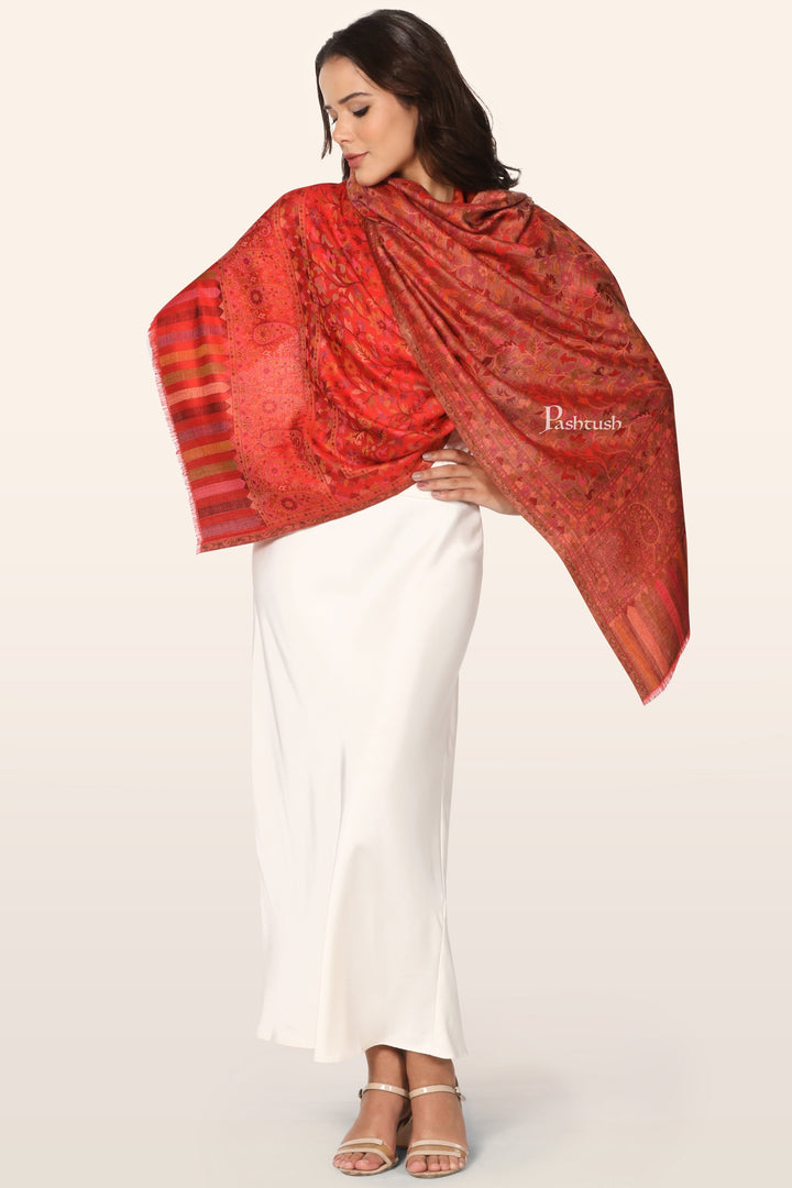 Pashtush India womens scarf and Stoles Pashtush Womens Bamboo Stole, Ethnic Weave Design, Red