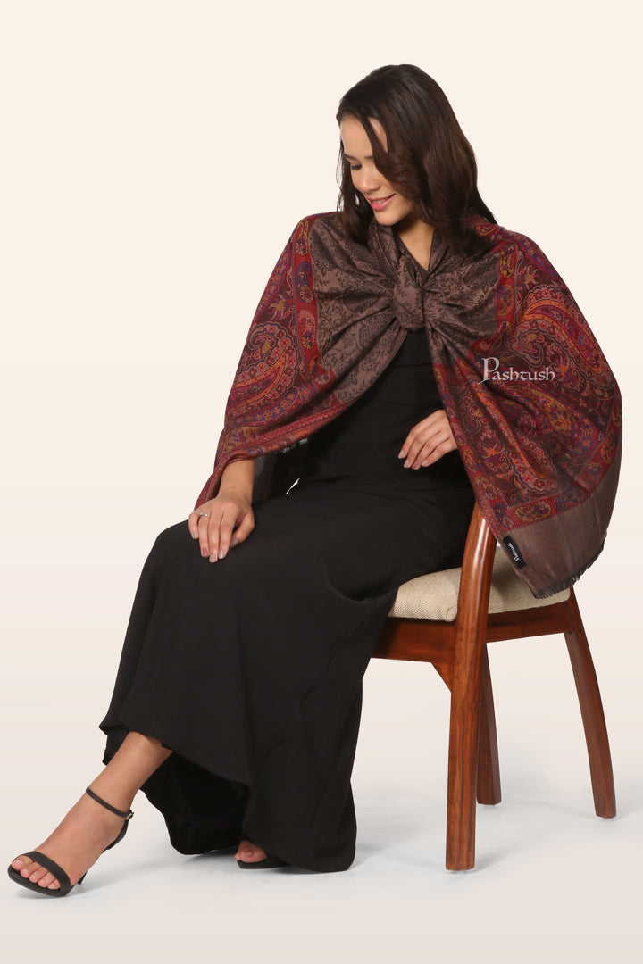 Pashtush India womens scarf and Stoles Pashtush Womens Bamboo Stole, Ethnic Weave Palla Design, Taupe